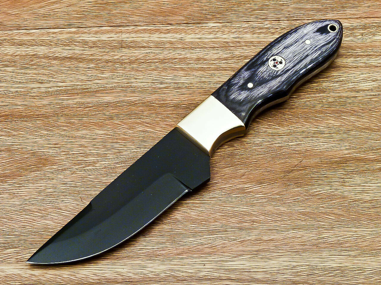CUSTOM HANDMADE STAINLESS STEEL BLACK COTED BLADE HUNTING KNIFE HANDLE HARDWOOD