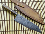 CUSTOM HANDMADE DAMASCUS CHEF KNIFE WITH LEATHER SHEATH