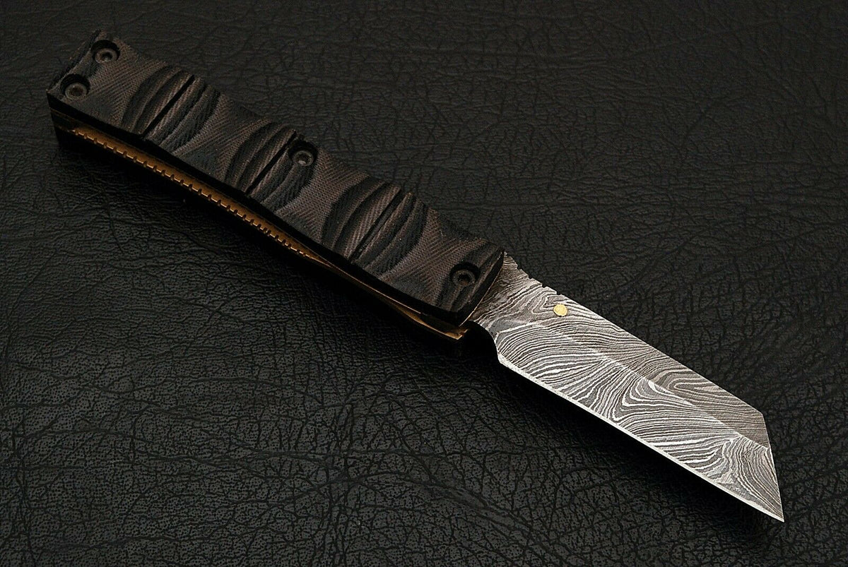 CUSTOM HANDMADE DAMASCUS FOLDING KNIFE WITH LEATHER SHEATH