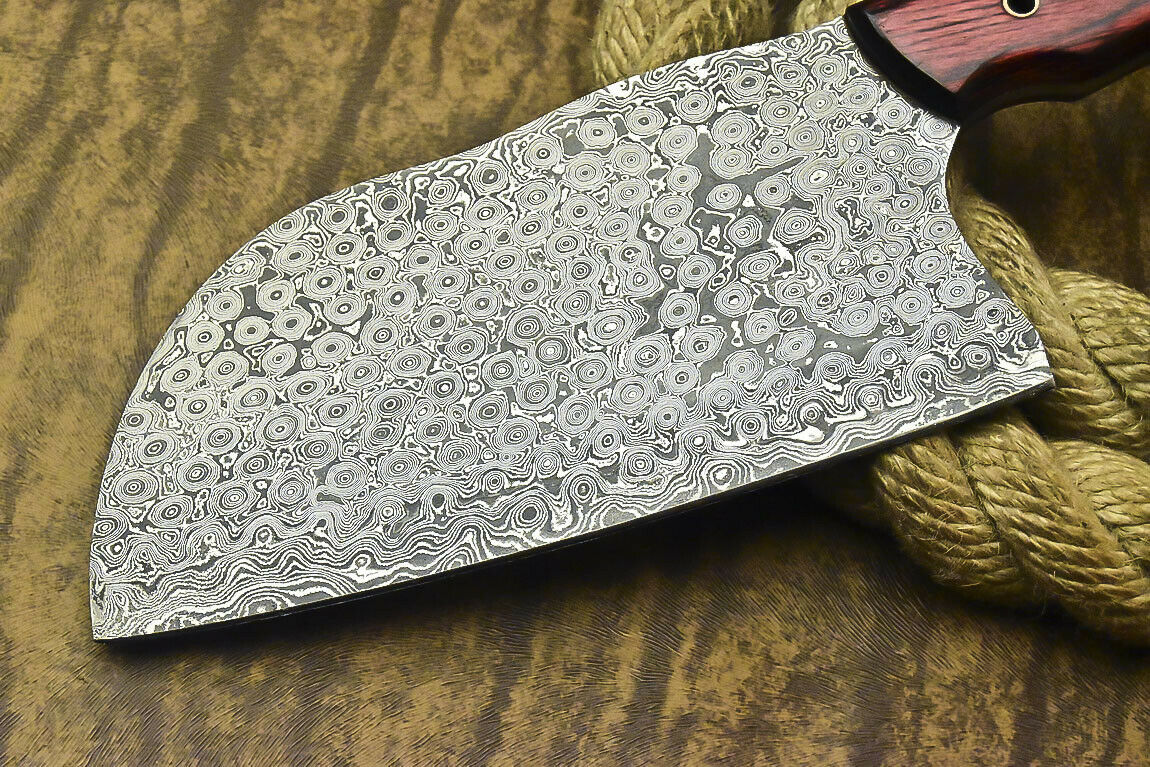 CUSTOM HANDMADE DAMASCUS CHOPPER KNIFE WITH LEATHER SHEATH