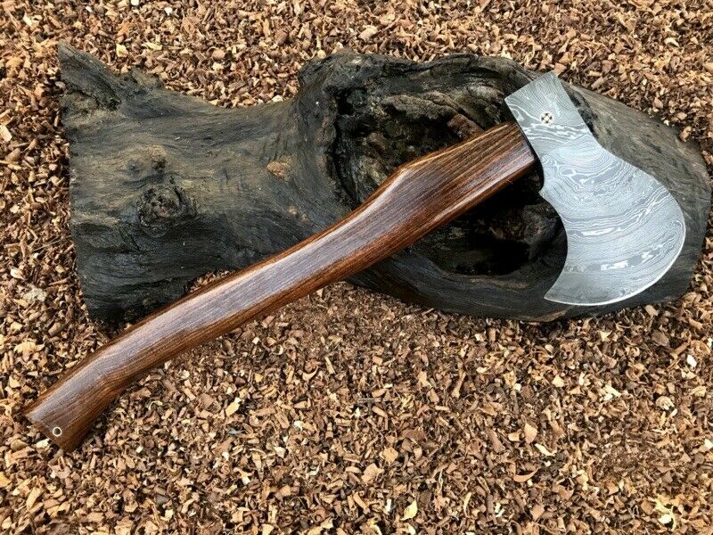 Custom Handmade Damascus Steel Axe Handle Rosewood With Leather Sheath Premium Forged Steel Axe Compact Backpacking Axe Durable Bushcraft Hatchets