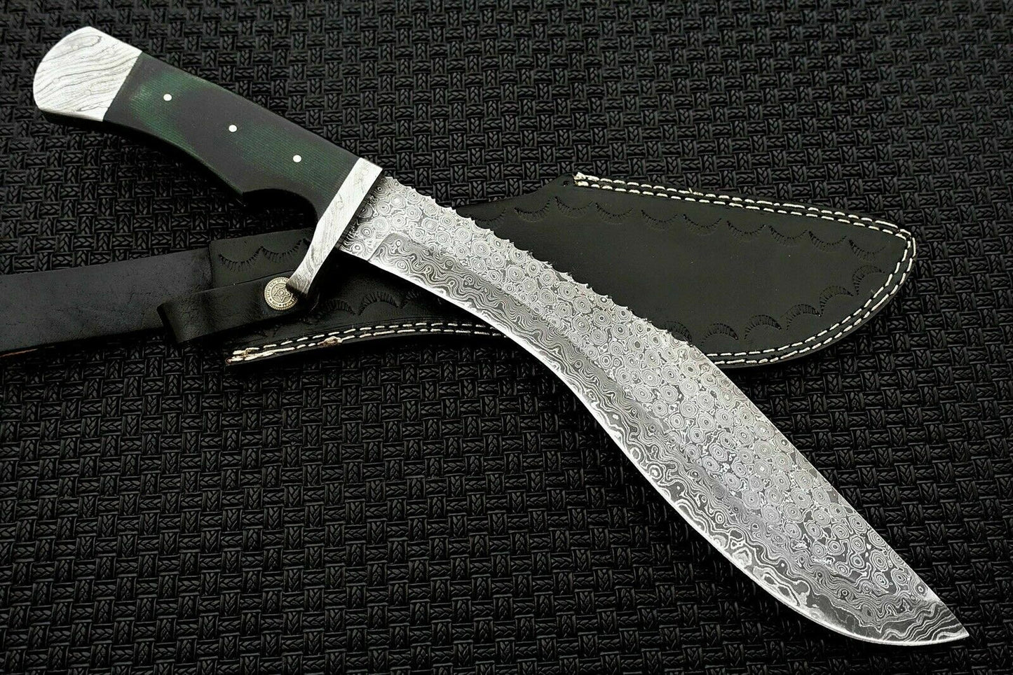 CUSTOM HANDMADE DAMASCUS KUKRI KNIFE WITH LEATHER SHEATH