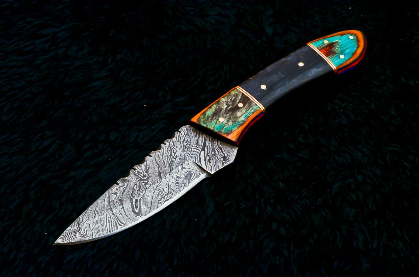CUSTOM HANDMADE DAMASCUS STEEL HUNTING KNIFE HANDLE MATERIAL PAKKA WOOD, PAKKA BOLSTER