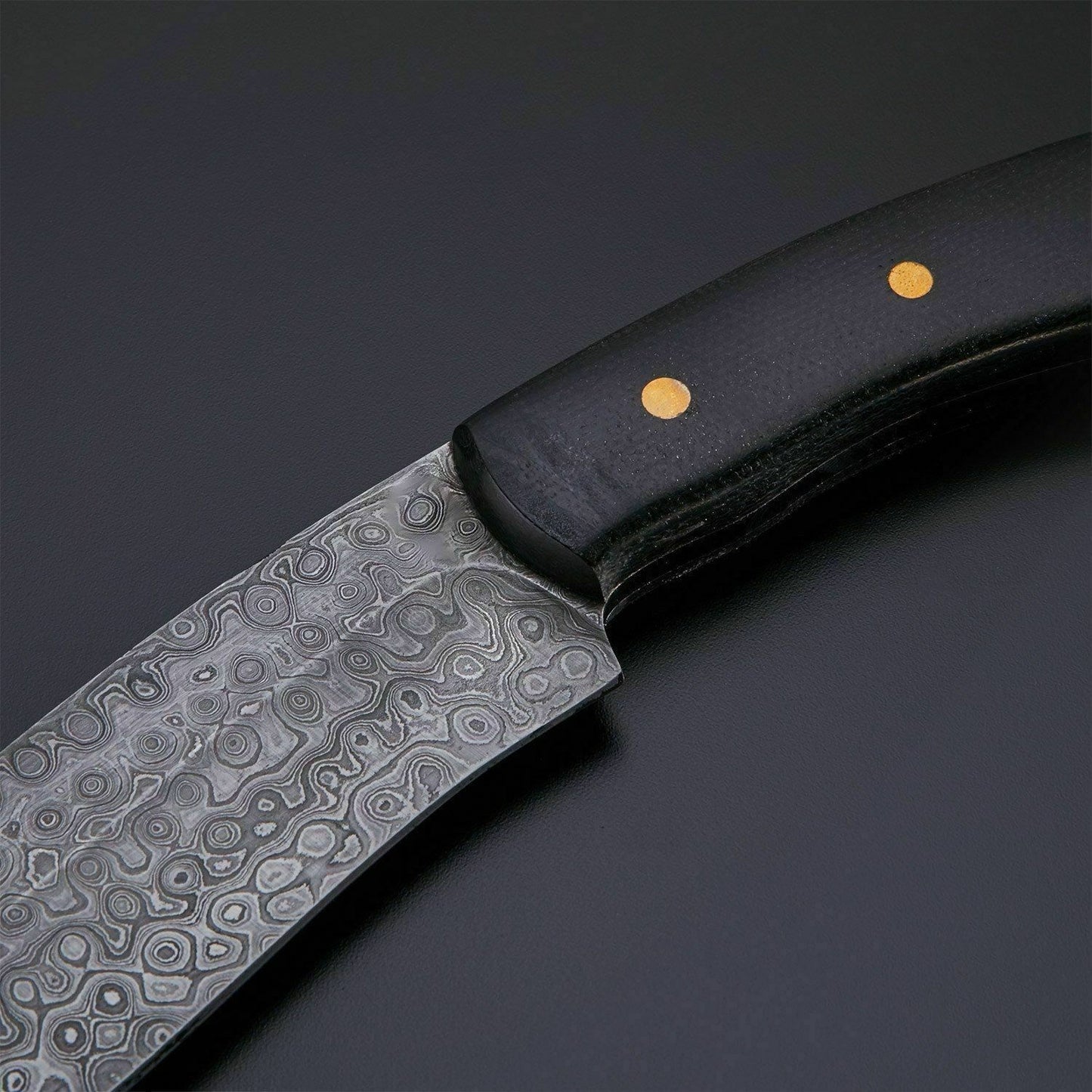 CUSTOM MADE DAMASCUS STEEL BLACK MICARTA HUNTING KNIFE HANDLE MICARTA