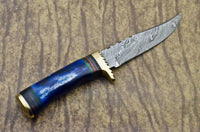 HAND FORGED DAMASCUS STEEL HUNTING BOWIE KNIFE - STAINED BONE