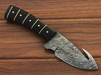 CUSTOM HAND DAMASCUS STEEL GUTHOOK KNIFE WITH BUFFLAO HORN