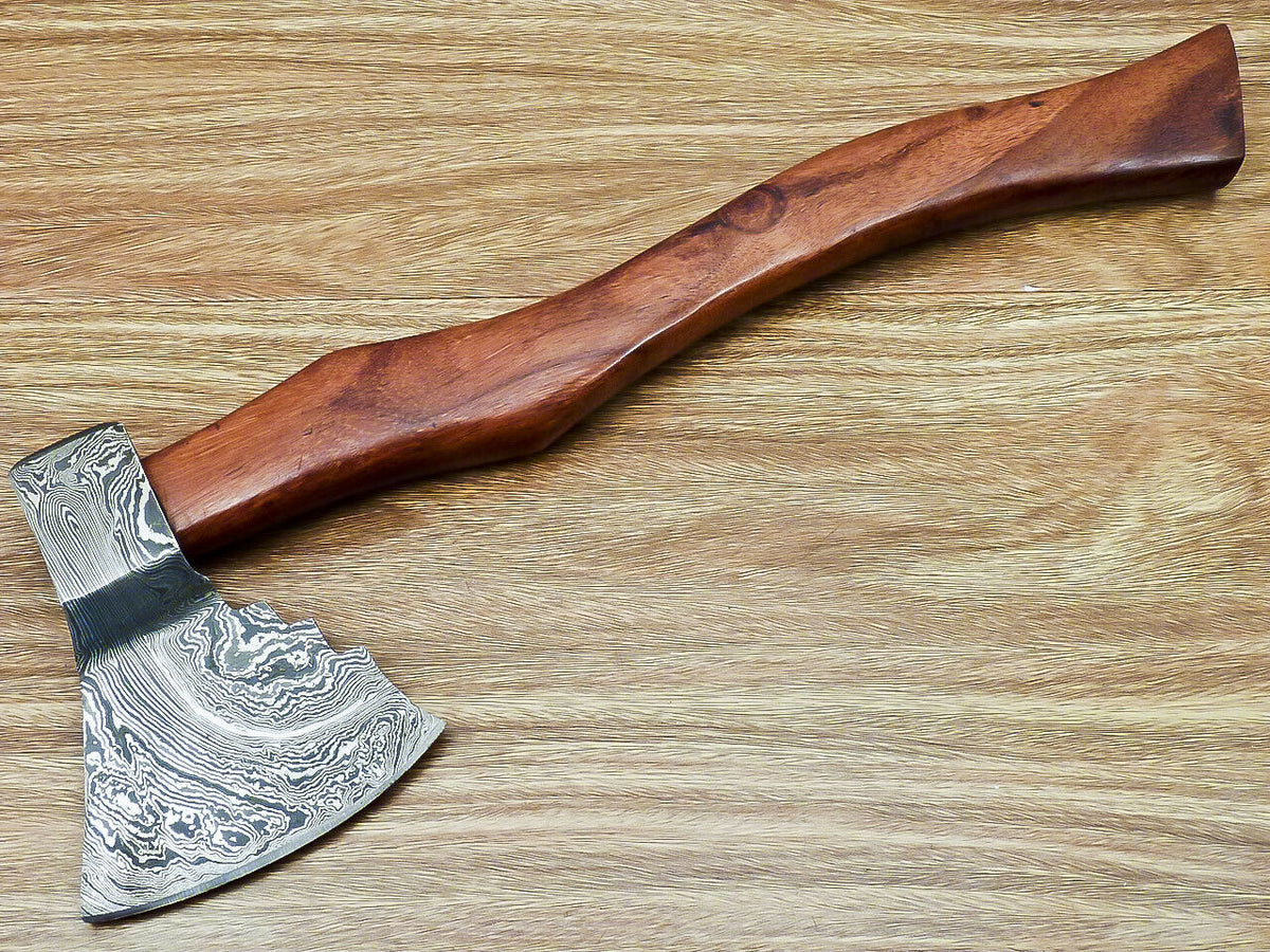 Custom Handmade Damascus Steel Axe Handle Rosewood With Beautiful Leather Sheath Heavy-duty Camping Hatchet High-quality Camping Axe