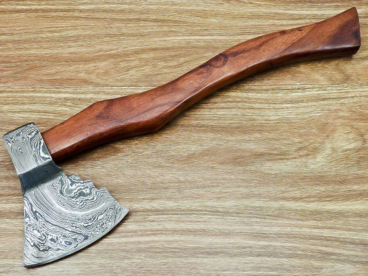 Custom Handmade Damascus Steel Axe Handle Rosewood With Beautiful Leather Sheath Heavy-duty Camping Hatchet High-quality Camping Axe