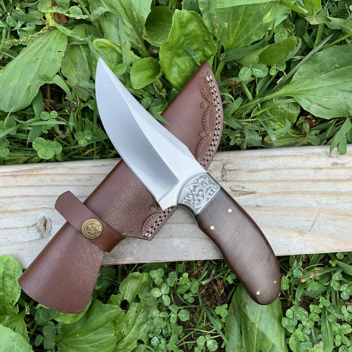 CUSTOM HANDMADE D2 STEEL HUNTING KNIFE HANDLE ROSE WOOD