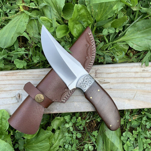 CUSTOM HANDMADE D2 STEEL HUNTING KNIFE HANDLE ROSE WOOD