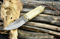 CUSTOM HAND MADE DAMASCUS PUKKO KNIFE WITH LEATHER SHEATH