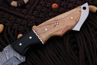 CUSTOM HANDMADE DAMASCUS HUNTING KNIFE HANDLE OLIVE WOOD AND HARD WOOD